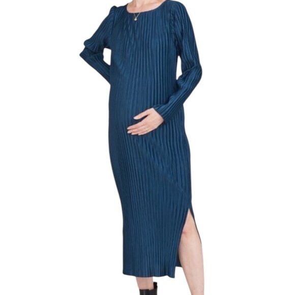 New Hatch The Sora Faded Teal Maternity Pleated Midi Dress Size 2 Minimalist - Picture 1 of 11